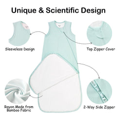EasyFi bamboo sleep sack 2-way zip detail showing easy midnight changes