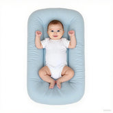 EasyFORALL baby lounger blue side view supports safe bonding and comfy playtime.