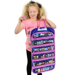 EASYVIEW toy storage organizer case opened shows organized kids' mini figures and easy access