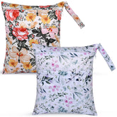 Eaxin floral wet bag front view with two pockets for organized diaper storage
