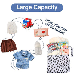 Eaxin wet bag snap-handle on stroller shows easy attachment during outings.
