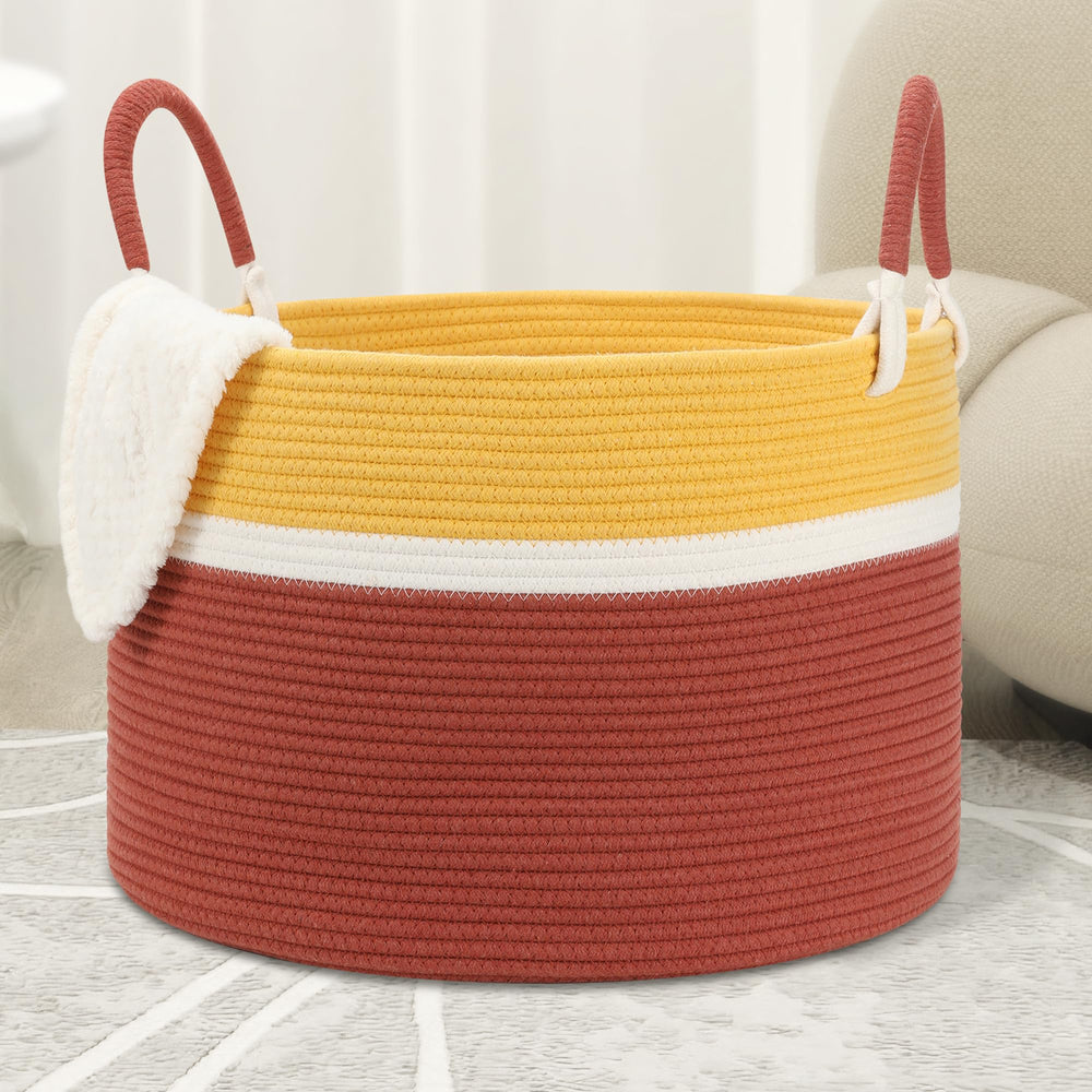 Eblog Large Blanket Basket folded for compact storage in small spaces.