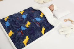 ECHERY navy-dinosaur blanket texture close-up highlights plush flannel fleece comfort.