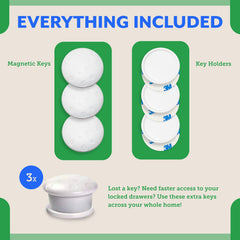 Eco-Baby magnetic key holders attached to a cabinet for quick reach.