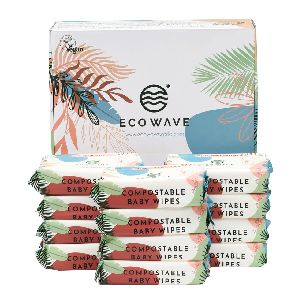 Eco Wave Baby Wipes pack-12 image shows eco-friendly packaging for eco-conscious families.