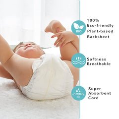 ecoboom diapers back sheet bamboo keeps baby's skin dry with gentle backing.