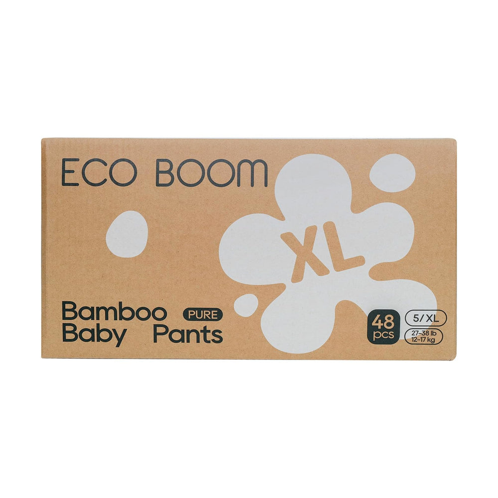 ECO BOOM Training Pants pack open showing easy-on, easy-off underwear-style design for potty training.