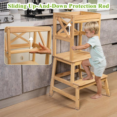 ECOECO Toddler Tower anti-fall-bar shows extra protection during climbs.