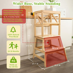 ECOECO Toddler Tower New Zealand Pine wood highlights durable, kid-friendly finish.