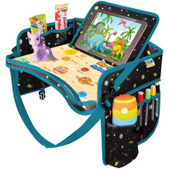 ECOFANTASY car seat tray in use keeps toys organized during car rides.