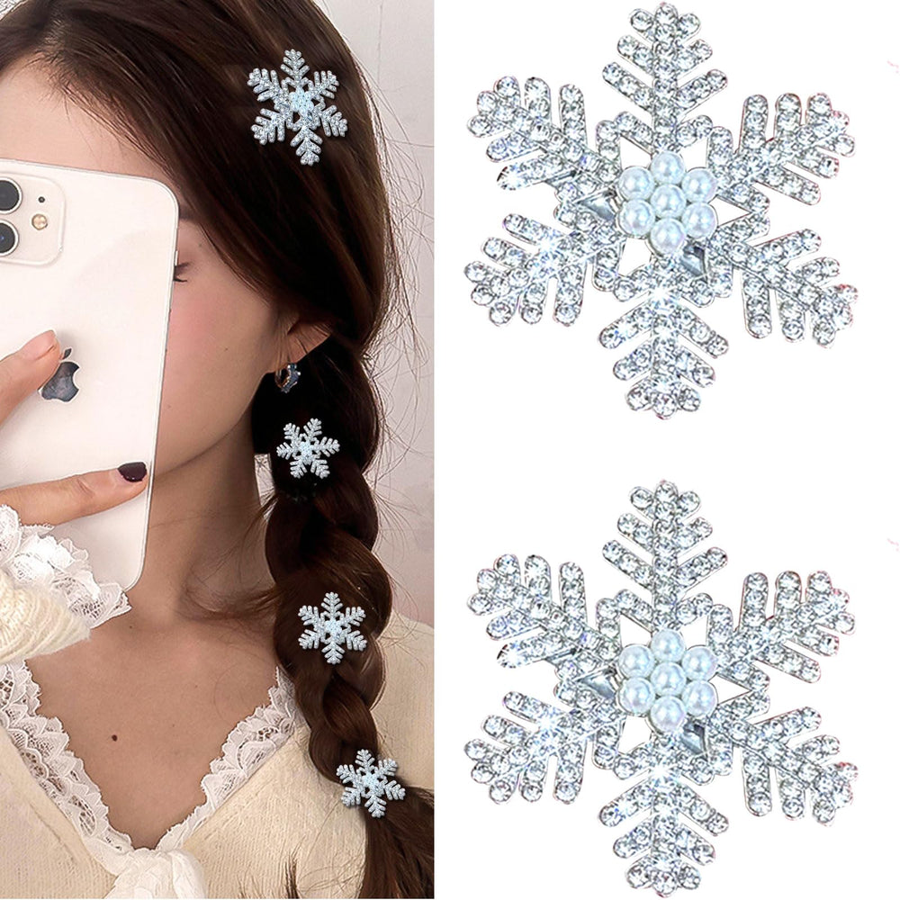 Ecuupas snowflake hair clip with pearls and diamonds for winter sparkle