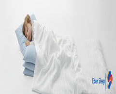 Eden Sleep light blue stripe pillow cover shows contemporary, easy-care design