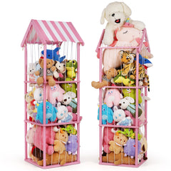 Edudif stuffed animal storage vertical zoo display in pink organizes plush toys