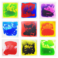 Edusense sensory liquid floor tiles closeup show colorful liquid for tactile exploration and play