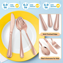 E-far copper kids silverware knives with serrated edge for safe beginner cutting