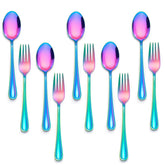 E-far rainbow toddler utensils set with 5 forks and 5 spoons supports independent eating.