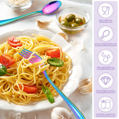 E-far rainbow toddler utensils ergonomic handles provide comfortable, balanced grip during meals.