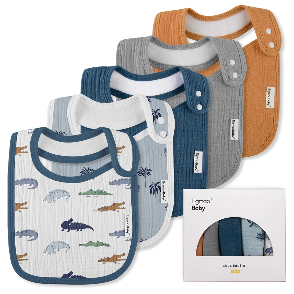 egmao baby muslin bib front view shows soft fabric for spill protection