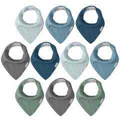 egmao baby muslin bibs 10-pack front view—soft cotton and bright colors for daily use.