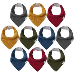 Egmao baby muslin bibs 10-pack packaging, ready for daily drool and mess management.