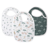 egmao baby snap muslin bibs Animal Jungle front view with adjustable snaps for secure fit.
