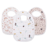 egmao baby snap muslin bibs girls 3-pack front view shows soft absorbent cotton for mealtime messes