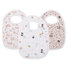egmao baby snap muslin bibs girls 3-pack front view shows soft absorbent cotton for mealtime messes
