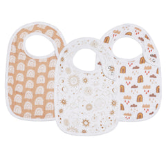Egmao baby snap muslin bibs rainbow pack front view with adjustable snaps.