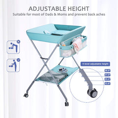 EGREE baby changing table height adjustment showing the 33.8 to 38.6 inch range for comfort.