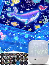 Eigther star projector casts ceiling scenes from 21 films for a calming night sky experience.