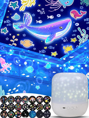 Eigther star projector casts ceiling scenes from 21 films for a calming night sky experience.
