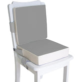 Eiury booster seat light grey closeup showing secure, comfortable dining aid for toddlers.