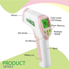 Elate forehead thermometer pink color design adds warmth to home care