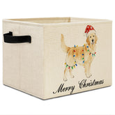 Elefeltclave Christmas Golden Retriever storage bin front view for organized shelves.
