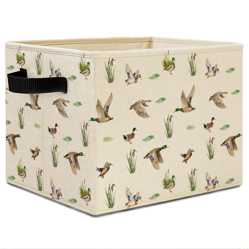 Elefeltclave Mallard Duck Nursery Storage Bin open lid demonstrating upright structure for organization.