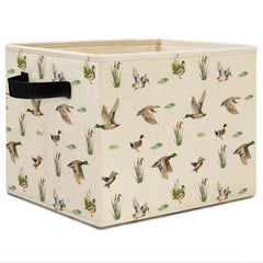 Elefeltclave Mallard Duck Nursery Storage Bin open lid demonstrating upright structure for organization.