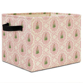 Elefeltclave Pink Bow storage bin front view with chinoiserie print for stylish organization.