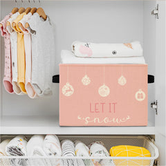 Elefeltclave pink Christmas storage bin material closeup shows cotton-linen blend and PVC support.
