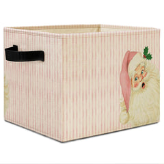Elefeltclave Pink Santa storage bin folded flat offers space-saving closet storage.