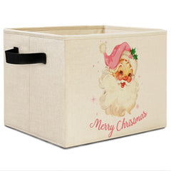 Elefeltclave Pink Santa storage bin folded demonstrates space saving for shelves.