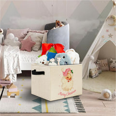 Elefeltclave Pink Santa storage bin upright offers easy access to contents.