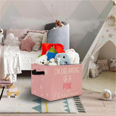 Elefeltclave Pink Winter Storage Bin open, showing spacious interior for toys and clothes.