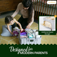 Eleghaunt diaper organizer with multi-compartment design separates diapers, wipes, and small toys.