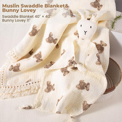 ELEMENU bunny lovey in matching cotton, a soothing companion for newborn moments
