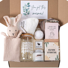 ELEMENU new mom care package glass cup in focus, ideal for hydrating during daily feedings