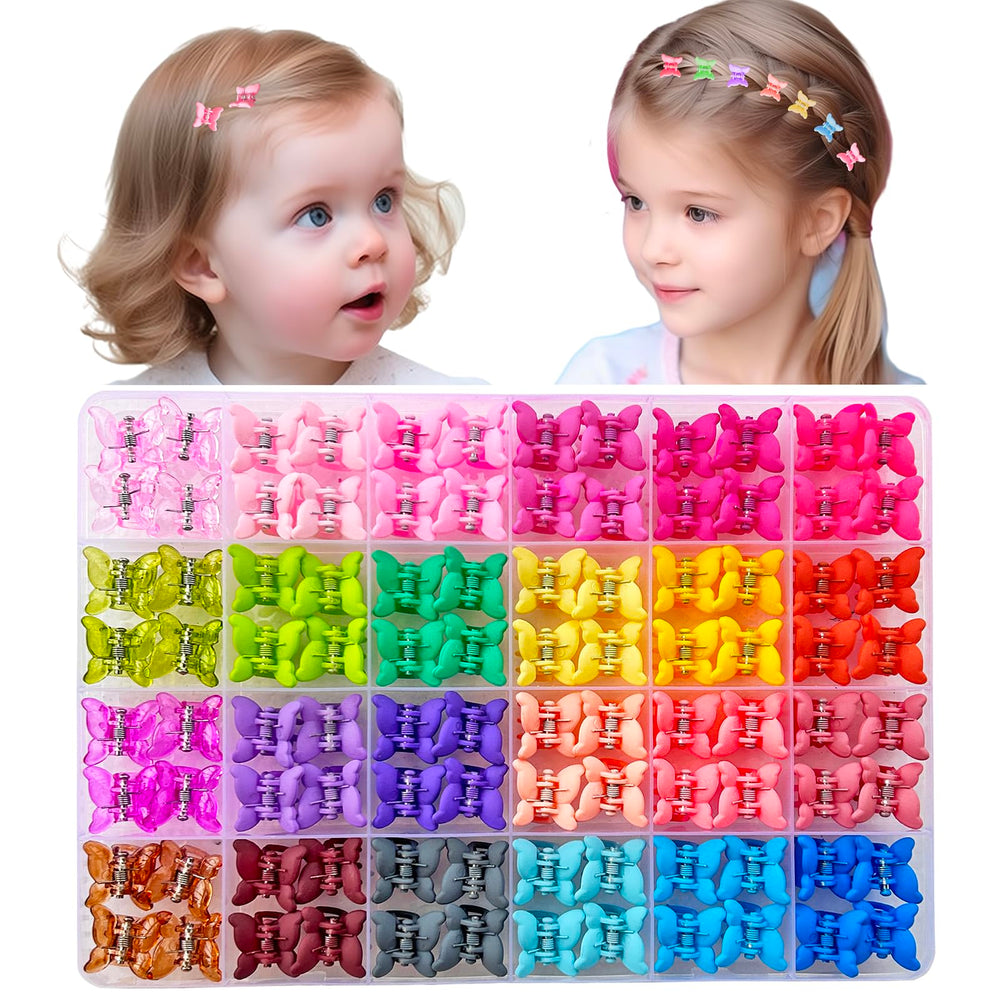 Elemirsa 96pcs baby girl hair clips in an organizer box for easy storage.