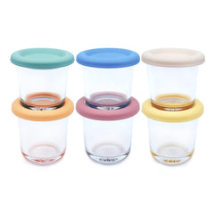 Elk and Friends 4oz borosilicate glass baby food jars in use, durable storage for meals.