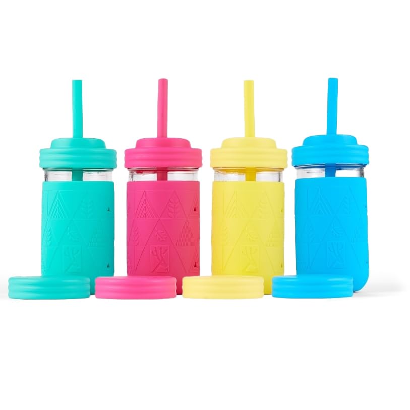 Elk and Friends 12oz mason jar with silicone sleeve protects little hands during everyday sipping.