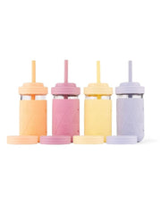 Elk and Friends kids glass cups 12oz with protective sleeve for everyday sipping.