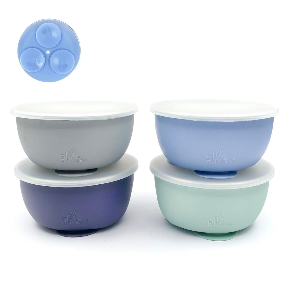 Elk and Friends stainless-steel bowl with suction base prevents spills during meals